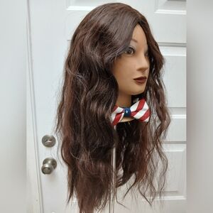 Dark Brown Auburn Tint Long Wavy Synthetic Hair Wig 28in